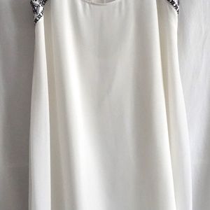 BCBG White Dress with Black Embroidery, Size M
